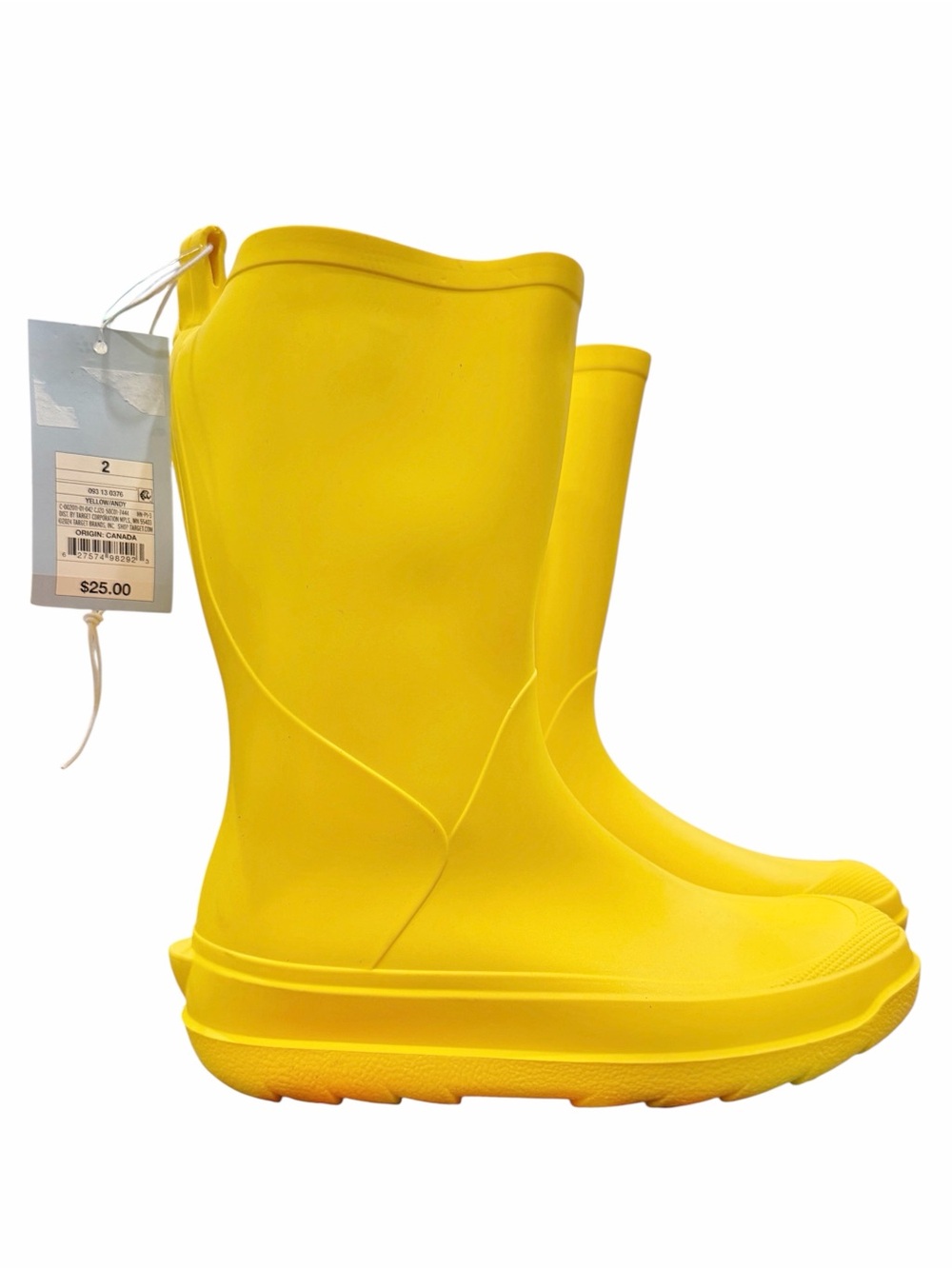 NWT Cat & Jack Yellow Waterproof Pull-On Andy Rain Boots Mid-Calf Unisex Kids 2